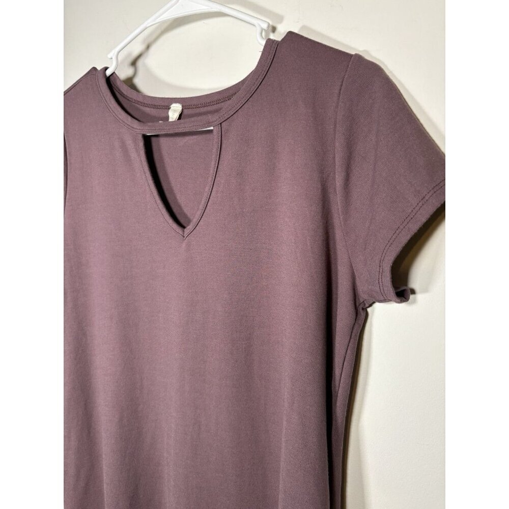 T-Shirt Dress Mauve Keyhole Neck Scallop Hem Casual‎ Preppy Normcore Weekend M - Picture 2 of 7